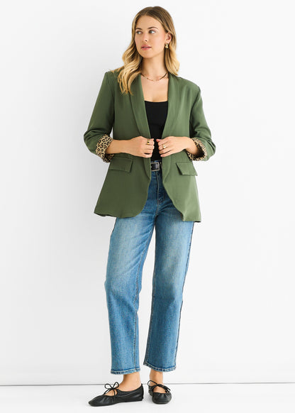 Women's Animal Print Contrast Edge To Edge Blazer