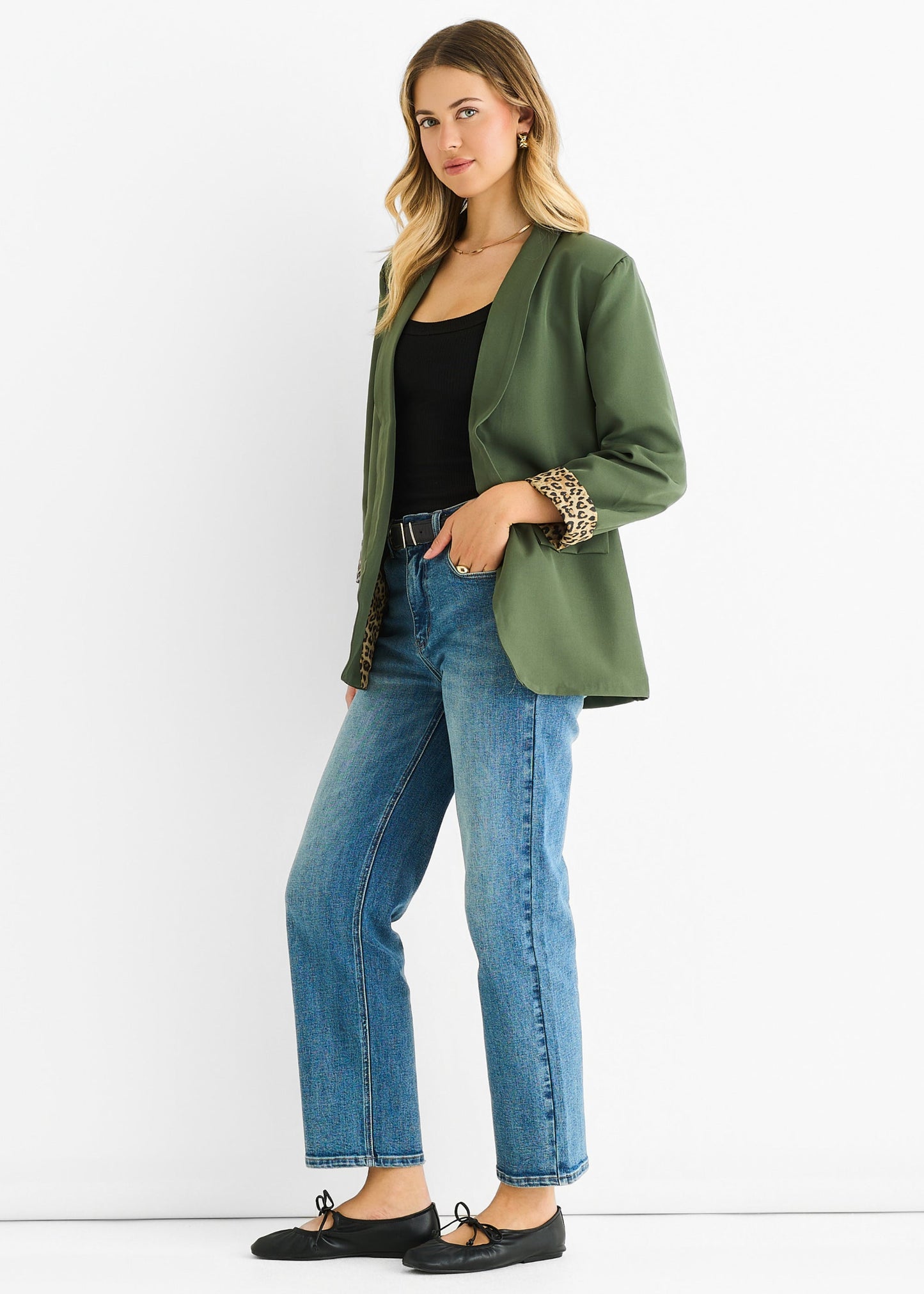 Women's Animal Print Contrast Edge To Edge Blazer