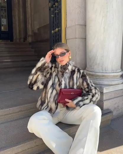 Women's Animal Print High Collar Textured Coat