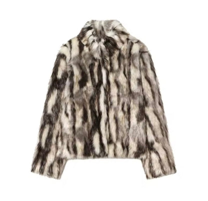 Women's Animal Print High Collar Textured Coat
