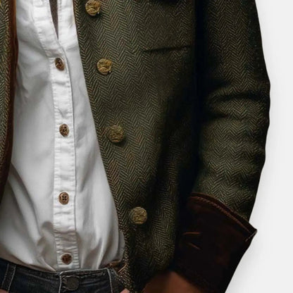 Women's Army Green Quilted Jacket with Utility Chest Pockets and Cord Trim