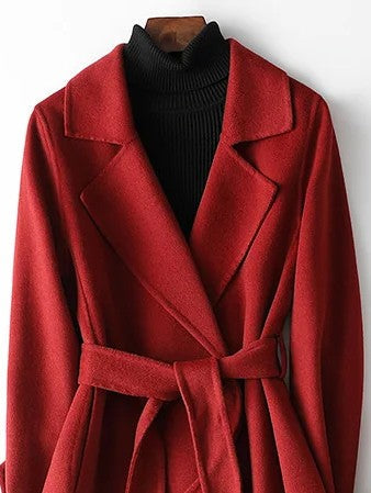 Women's Belted A Line Wrap Coat With Notch Lapel