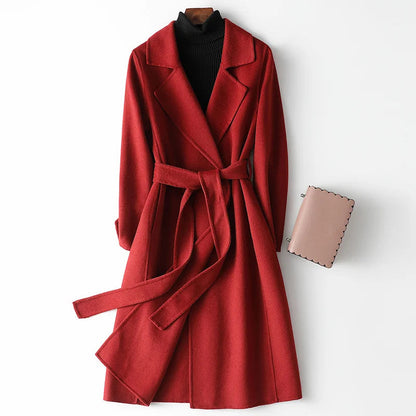 Women's Belted A Line Wrap Coat With Notch Lapel