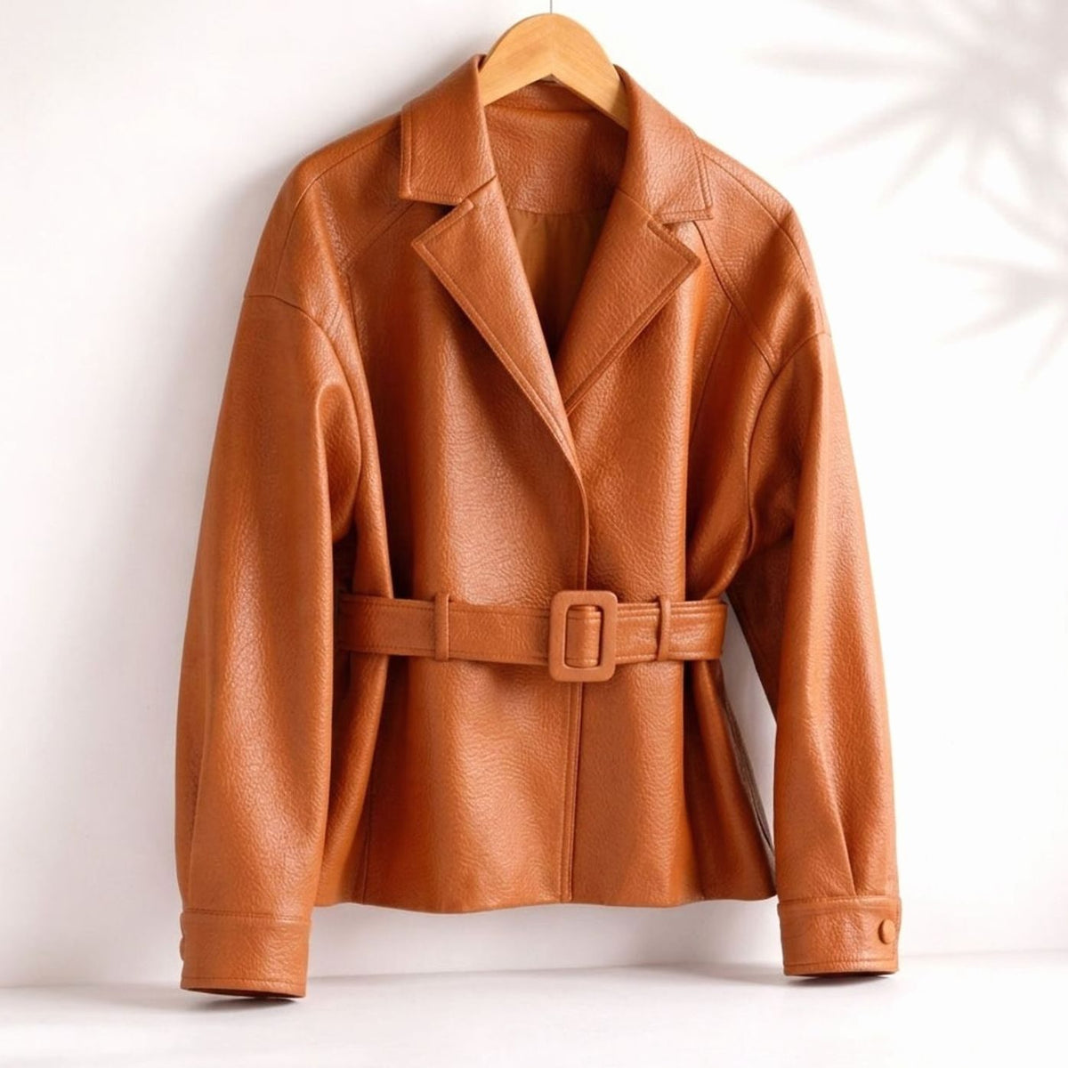 Women's Belted Sheepskin Leather Tailored Jacket