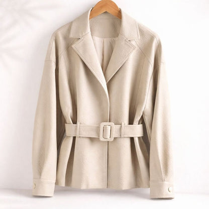 Women's Belted Sheepskin Leather Tailored Jacket