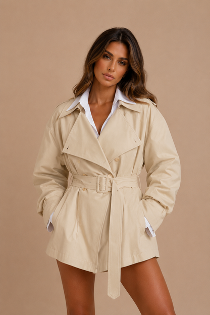 Women's Belted Short Trench Jacket
