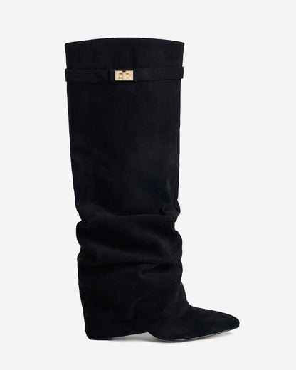 Women's Black Knee High Boots Hidden Heel Design