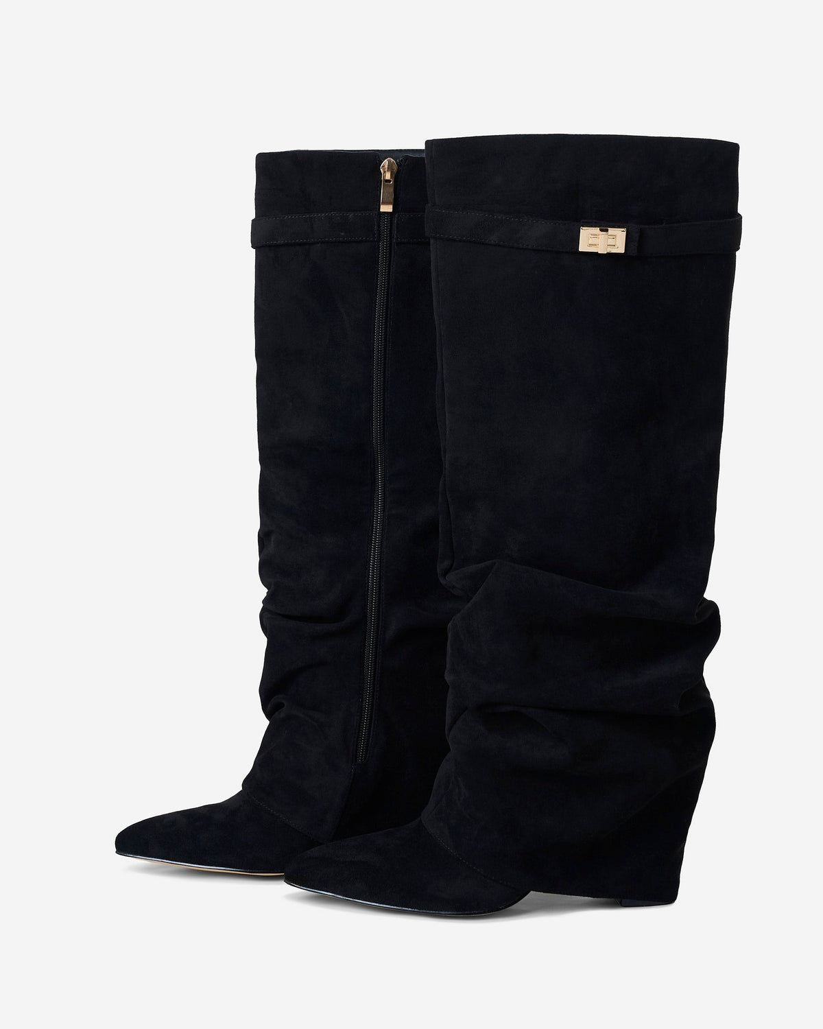 Women's Black Knee High Boots Hidden Heel Design