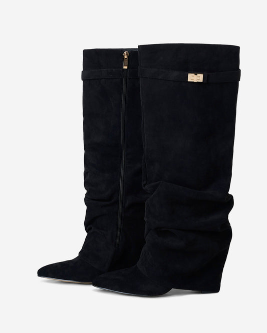 Women's Black Knee High Boots Hidden Heel Design