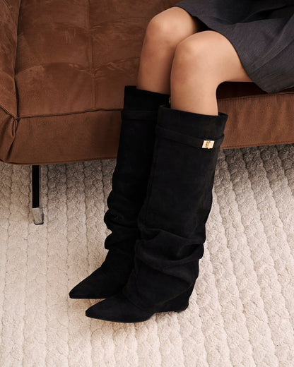 Women's Black Knee High Boots Hidden Heel Design