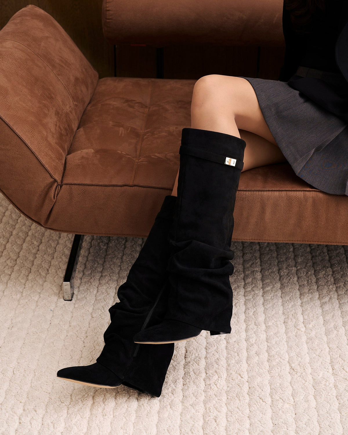 Women's Black Knee High Boots Hidden Heel Design
