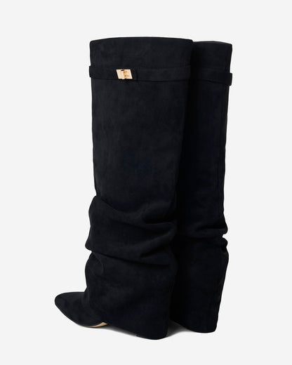 Women's Black Knee High Boots Hidden Heel Design