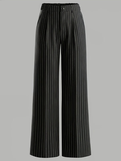 Women's Black Pinstripe Slim Fit Straight Leg Office Trousers