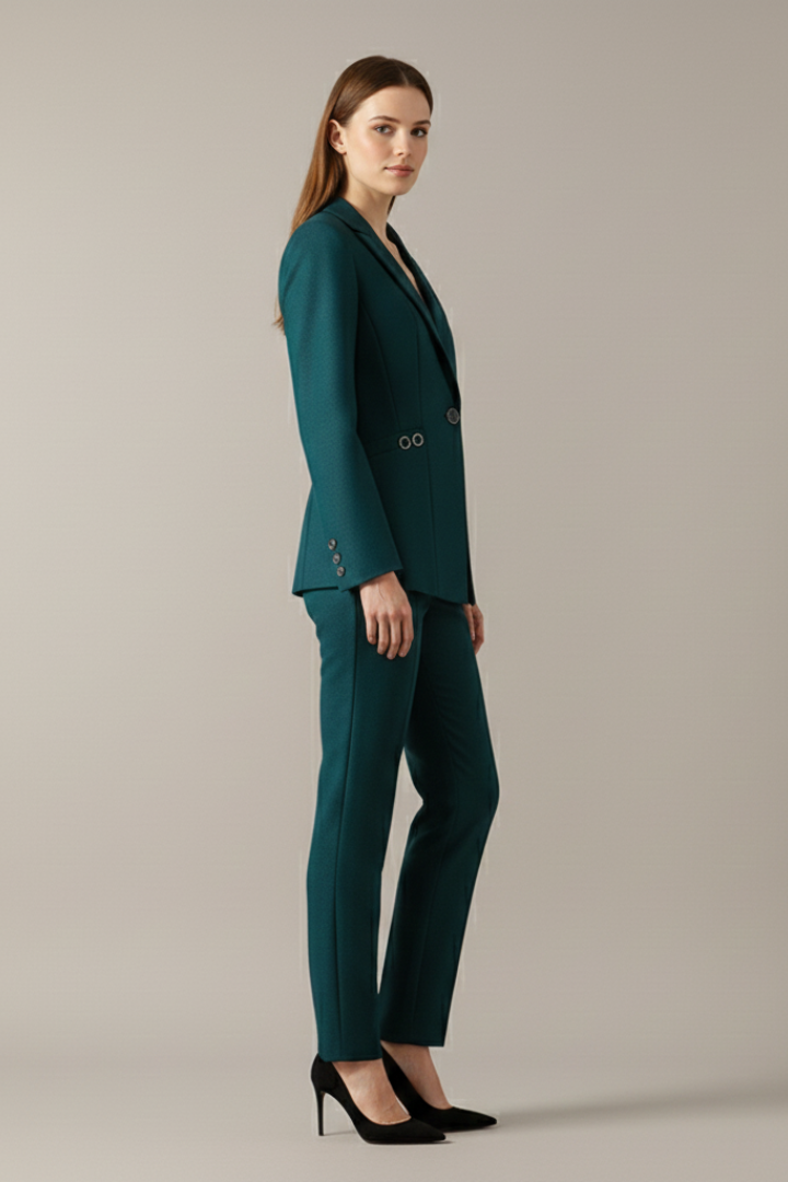 Women's Blazer Set with One Button and Straight Trousers