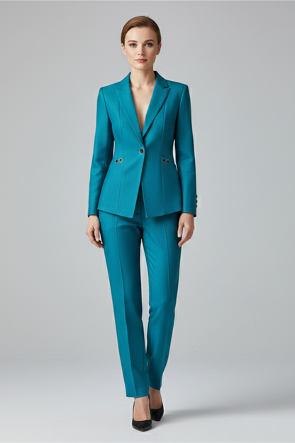 Women's Blazer Set with One Button and Straight Trousers