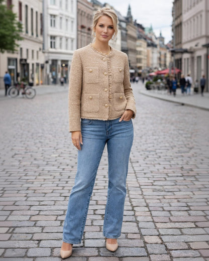 Women's Boxy Tweed Jacket with Pockets