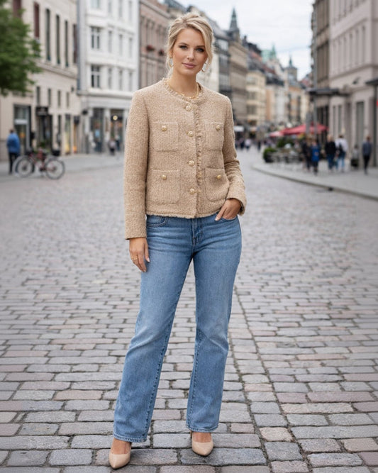 Women's Boxy Tweed Jacket with Pockets