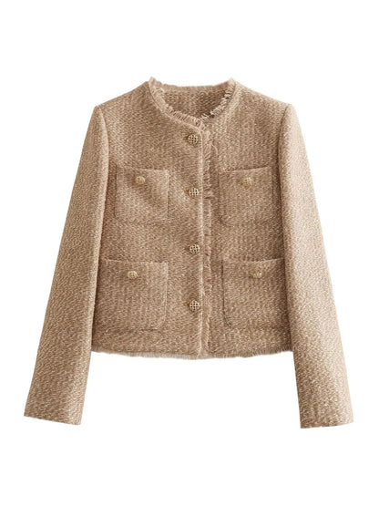 Women's Boxy Tweed Jacket with Pockets