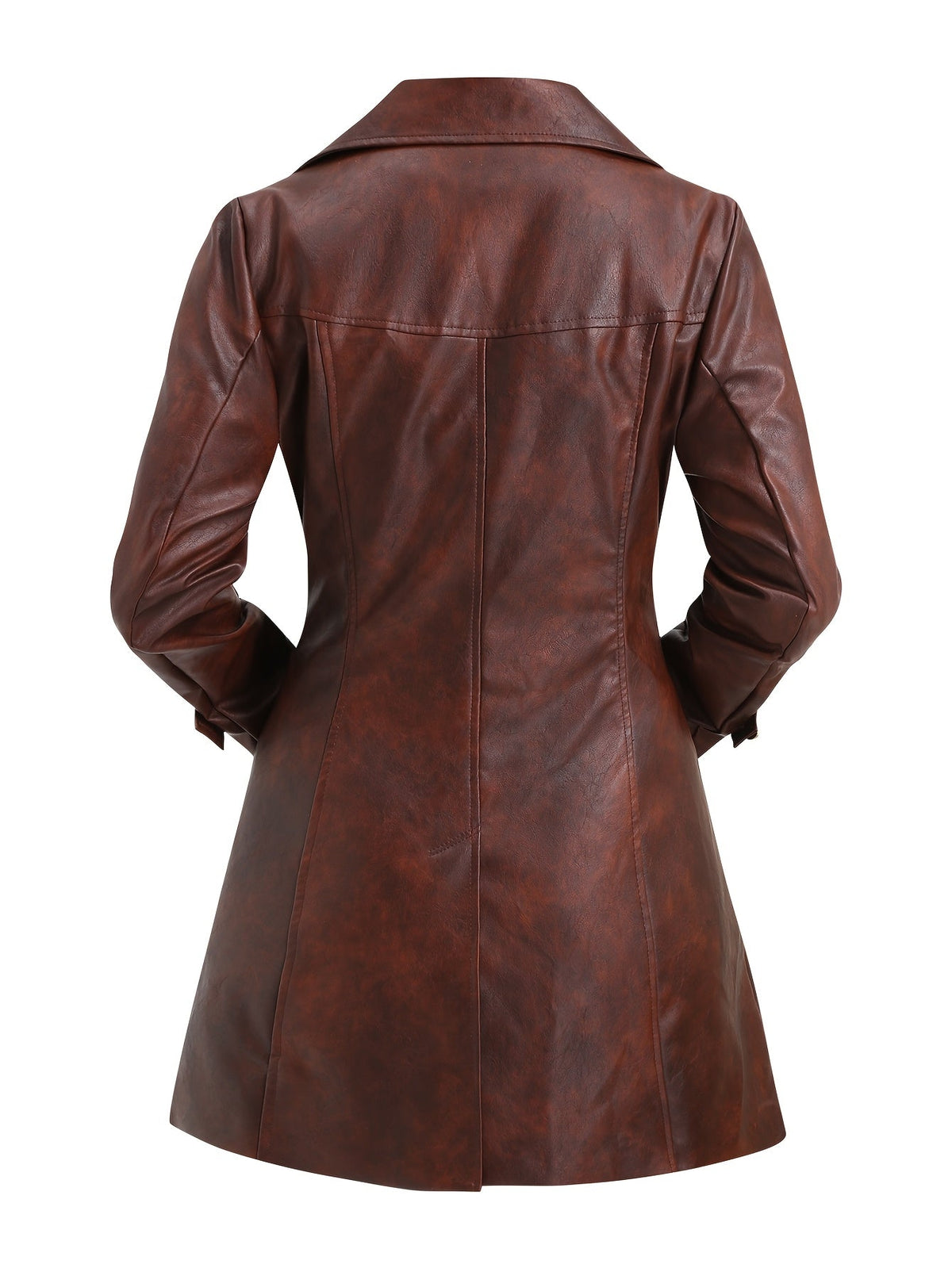 Women's Brown Distressed Double Breasted Winter Coat with Belt