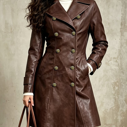 Women's Brown Distressed Double Breasted Winter Coat with Belt