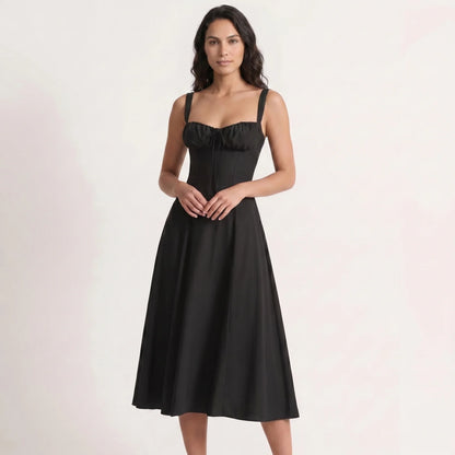 Women's Bustier Floral Corset Midi Dress with Slit
