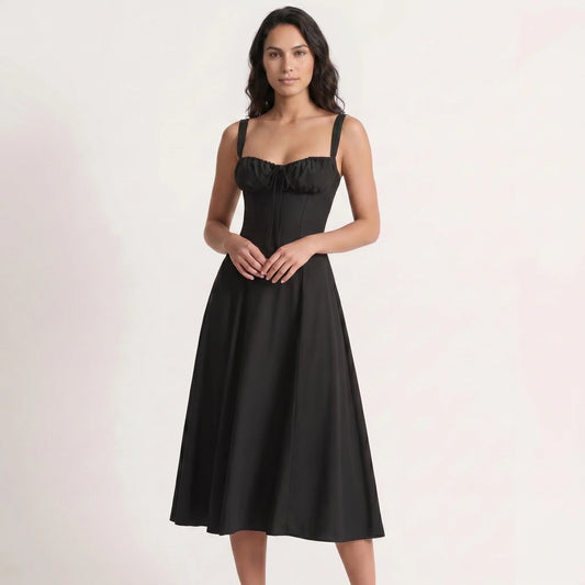 Women's Bustier Floral Corset Midi Dress with Slit