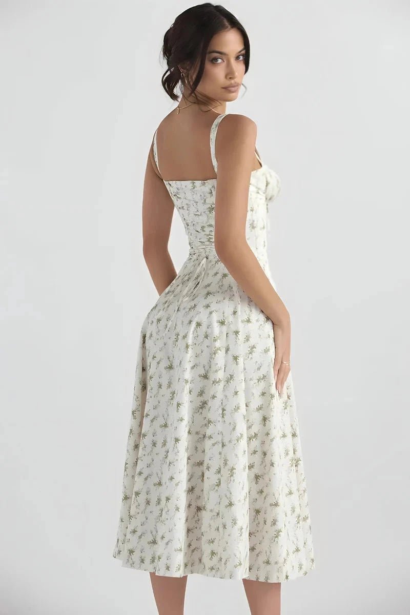 Women's Bustier Floral Corset Midi Dress with Slit