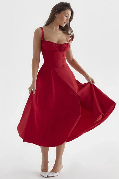 Women's Bustier Floral Corset Midi Dress with Slit