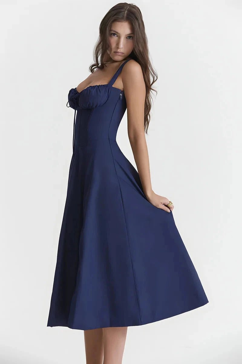 Women's Bustier Floral Corset Midi Dress with Slit