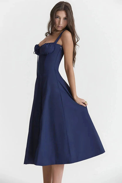 Women's Bustier Floral Corset Midi Dress with Slit