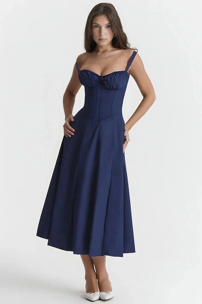 Women's Bustier Floral Corset Midi Dress with Slit