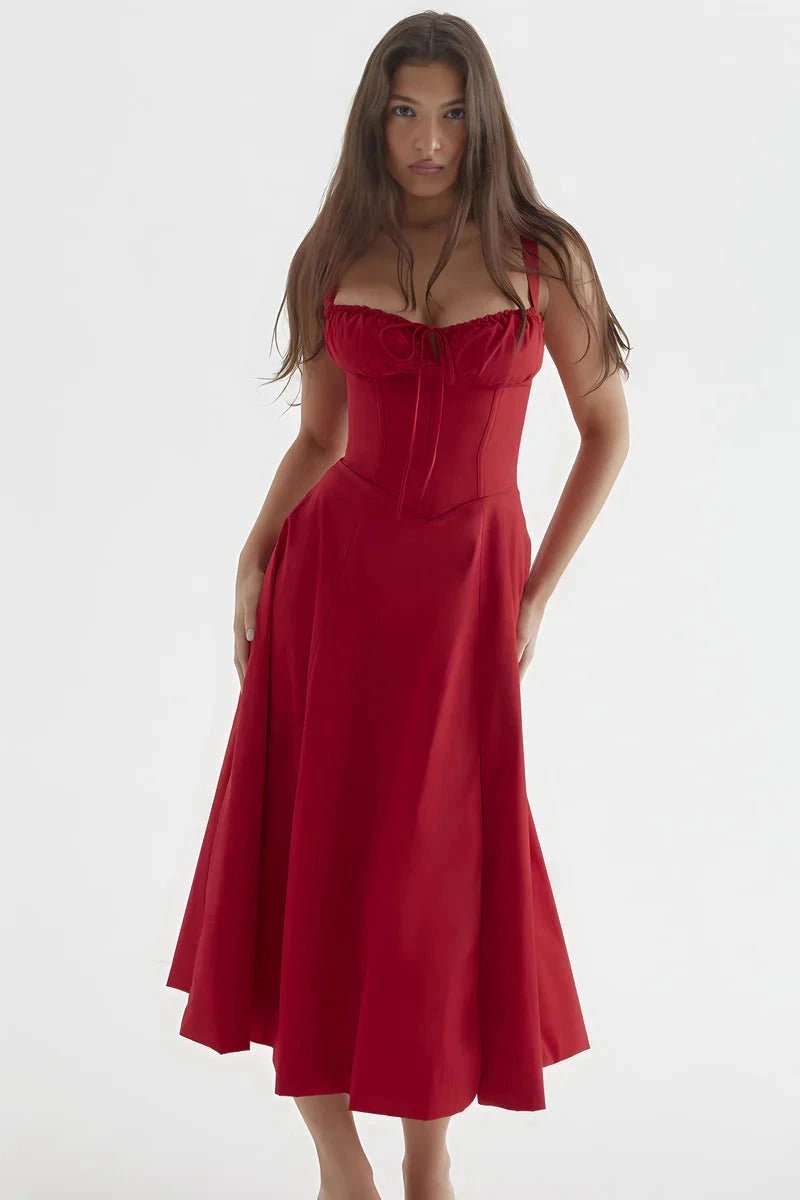 Women's Bustier Floral Corset Midi Dress with Slit