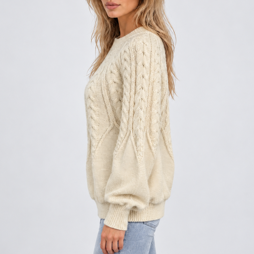 Women's cable knit jumper balloon sleeve detail