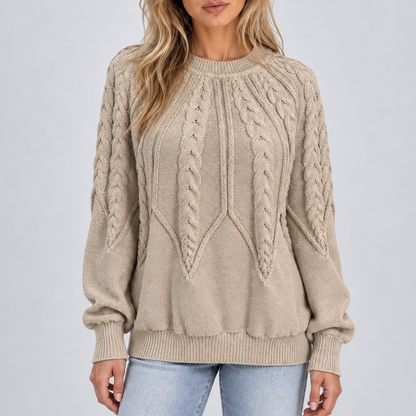 Women's cable knit jumper styled outfit