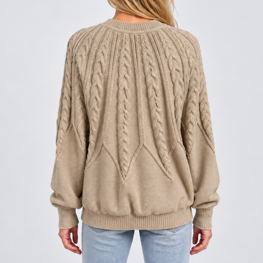 Women's cable knit jumper cable stitch texture close-up