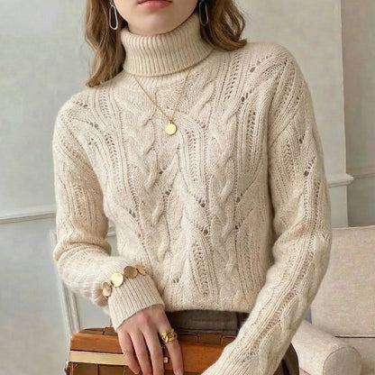 Women's Cable-Knit Turtleneck Wool Knitwear Jumper