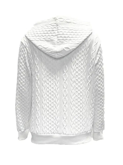 Women's Cable Knit Zip Up Hoodie with Ribbed Cuffs and Hood
