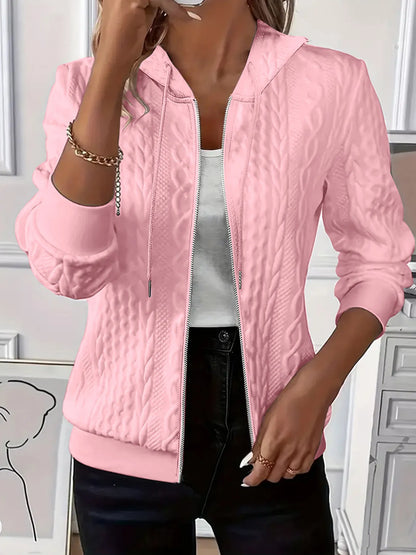 Women's Cable Knit Zip Up Hoodie with Ribbed Cuffs and Hood