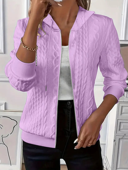 Women's Cable Knit Zip Up Hoodie with Ribbed Cuffs and Hood