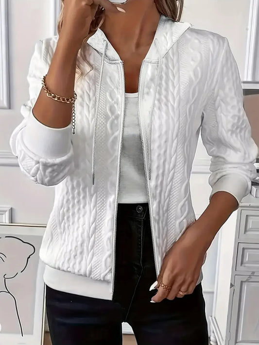 Women's Cable Knit Zip Up Hoodie with Ribbed Cuffs and Hood