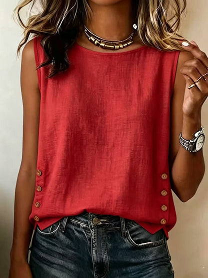 Women's Casual Linen Tank Top With Button Detail