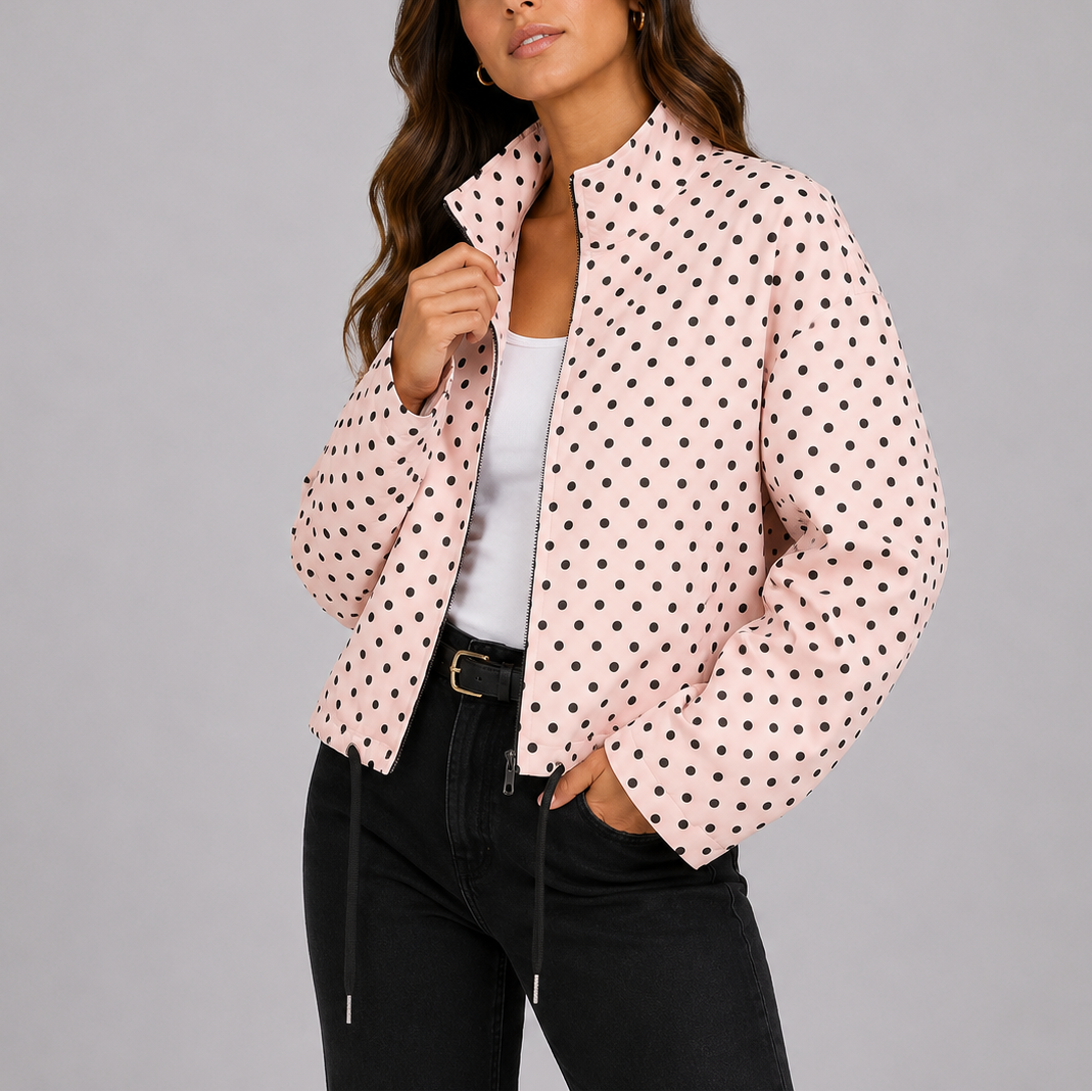 Women's Casual Polka Dot Bomber Jacket