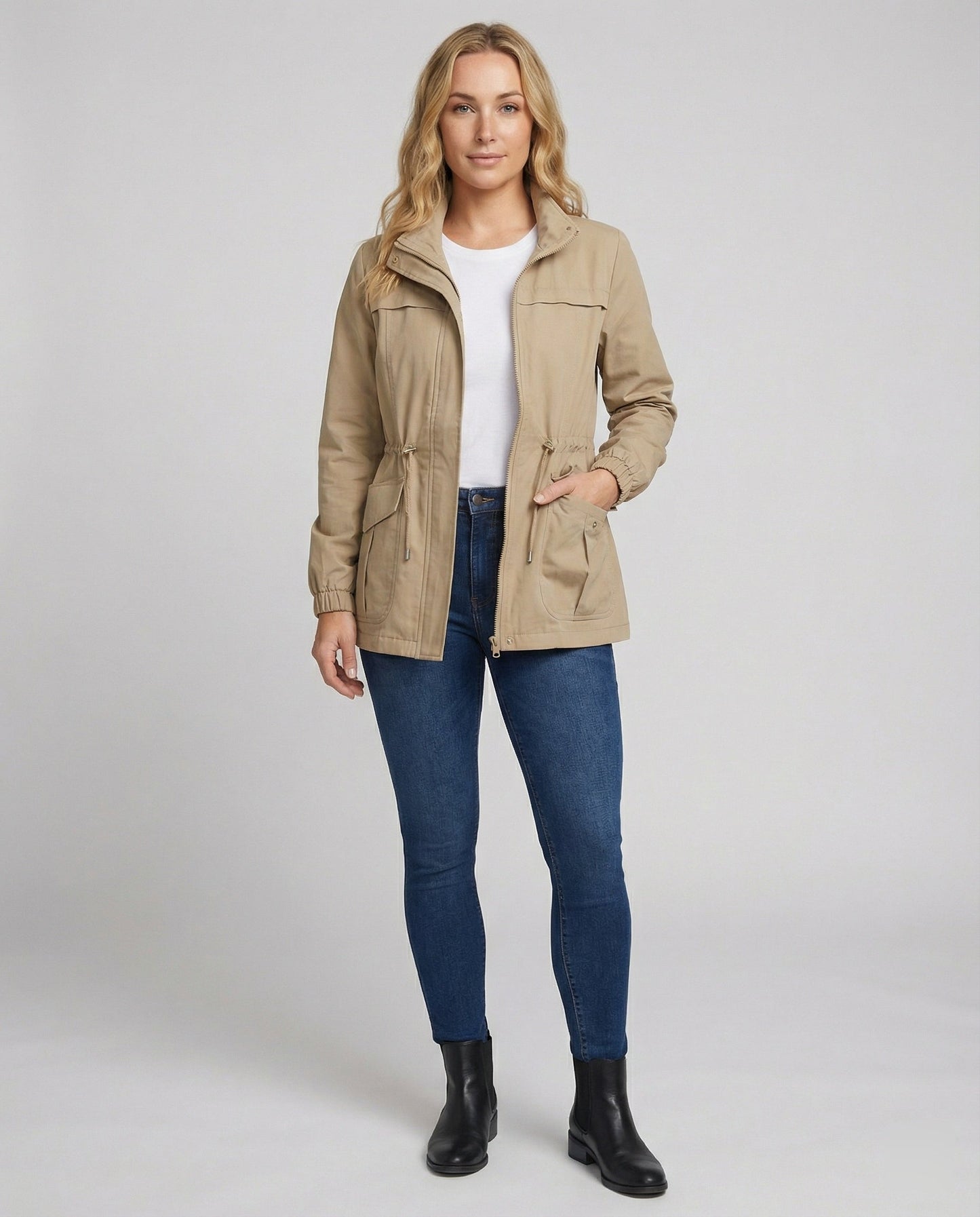 Women's Casual Utility Jacket With Drawstring Waist