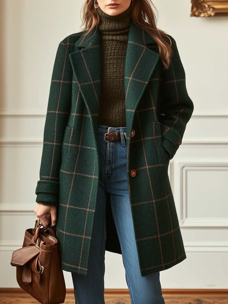 Women's Checkered Notch Lapel Coat