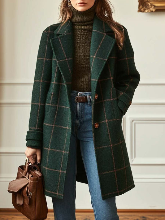 Women's Checkered Notch Lapel Coat