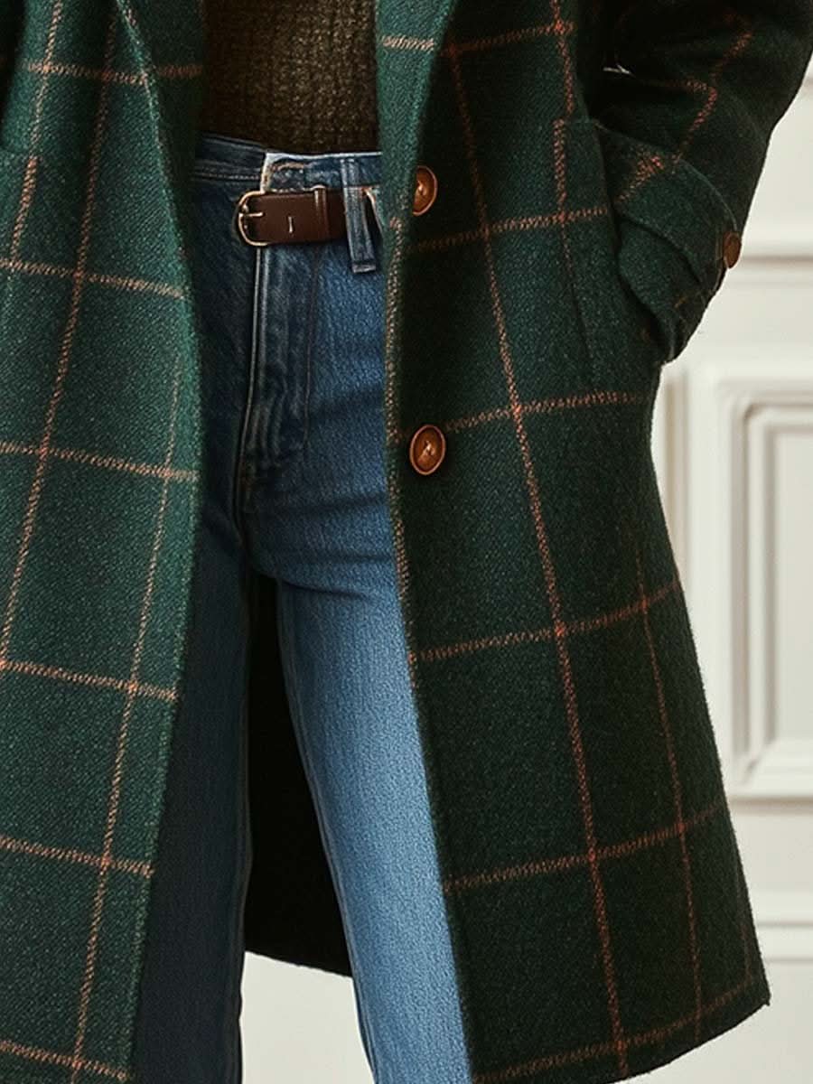 Women's Checkered Notch Lapel Coat