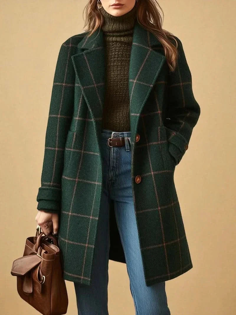 Women's Checkered Notch Lapel Coat