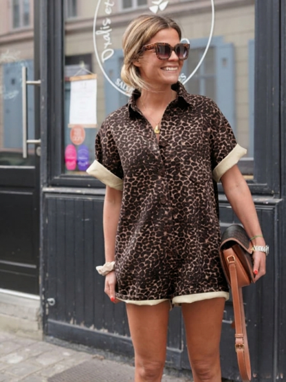 Women's Cheetah Print Button Front Mini Romper