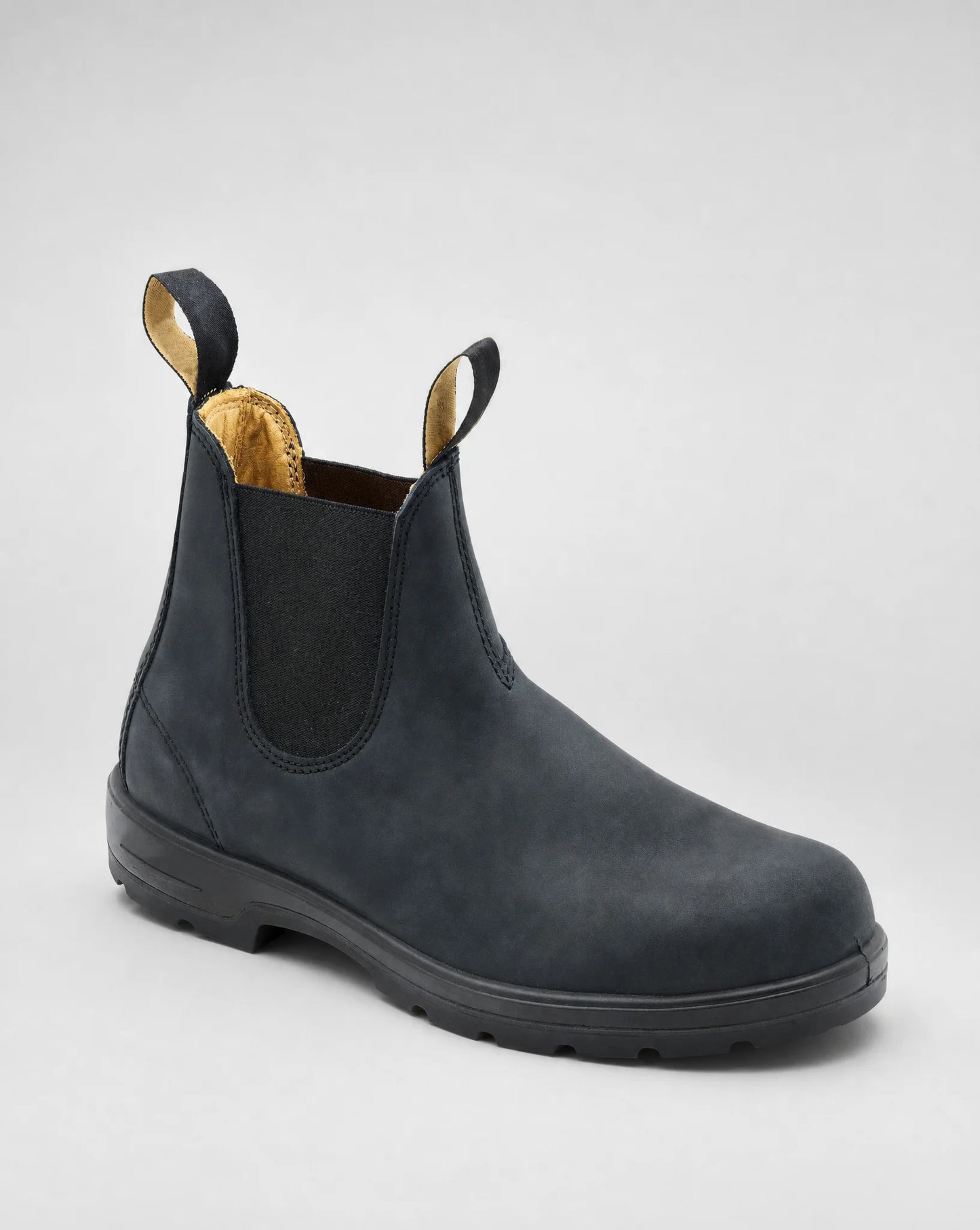 Grey Chelsea boots with elastic side panels and modern rugged sole for everyday outfits by ILYNORA