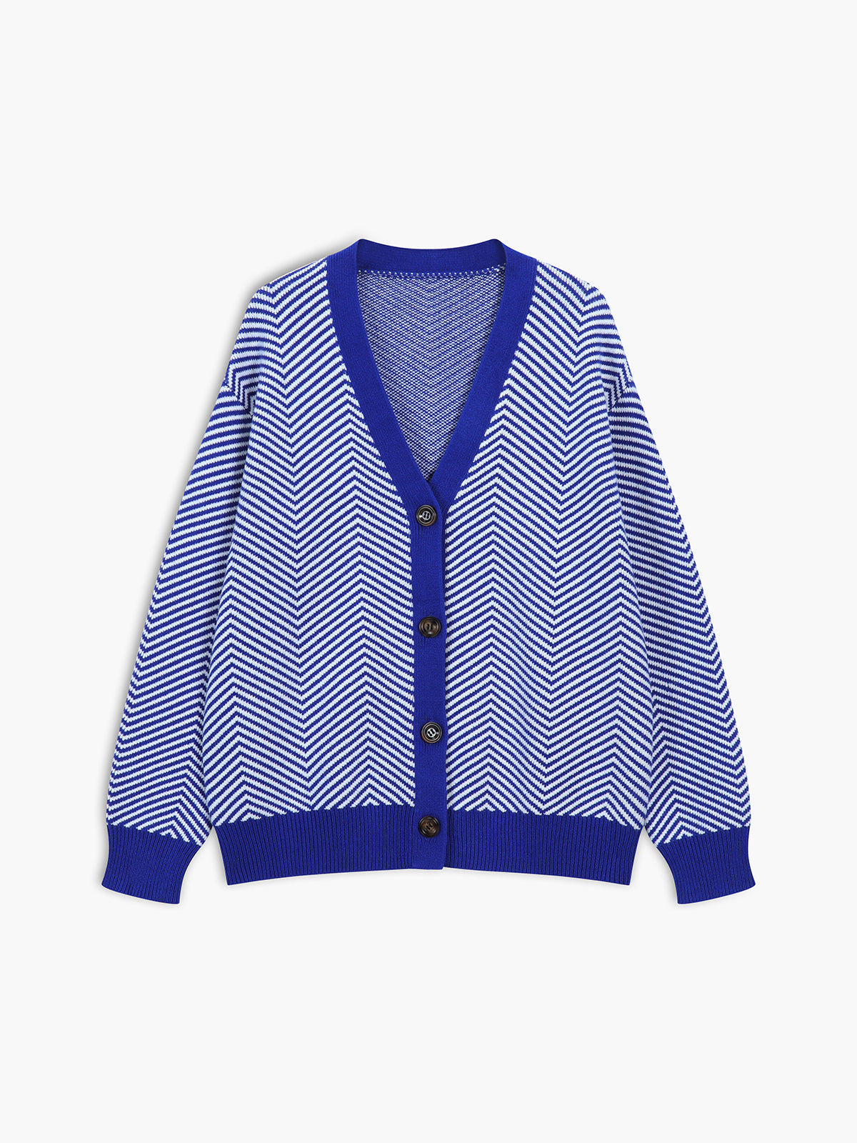 Women's Chevron Contrast Button-Up Cardigan